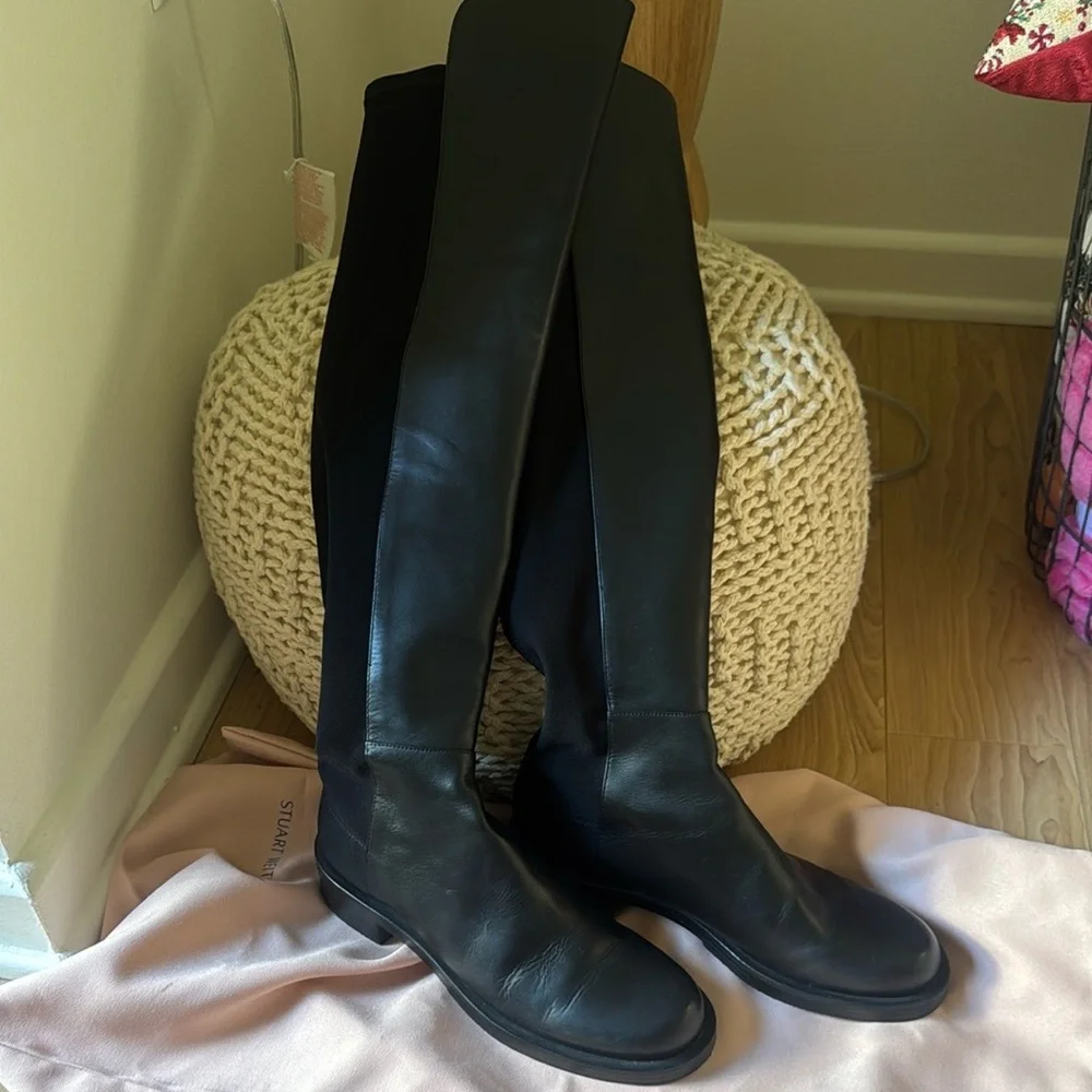 Stuart Weitzman 50/50 Lift Black Leather Stretch Over-The-Knee Boots